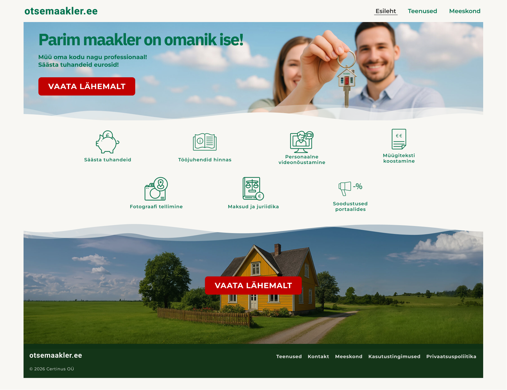 Original landing page design showing the legacy layout and unstructured feature highlights